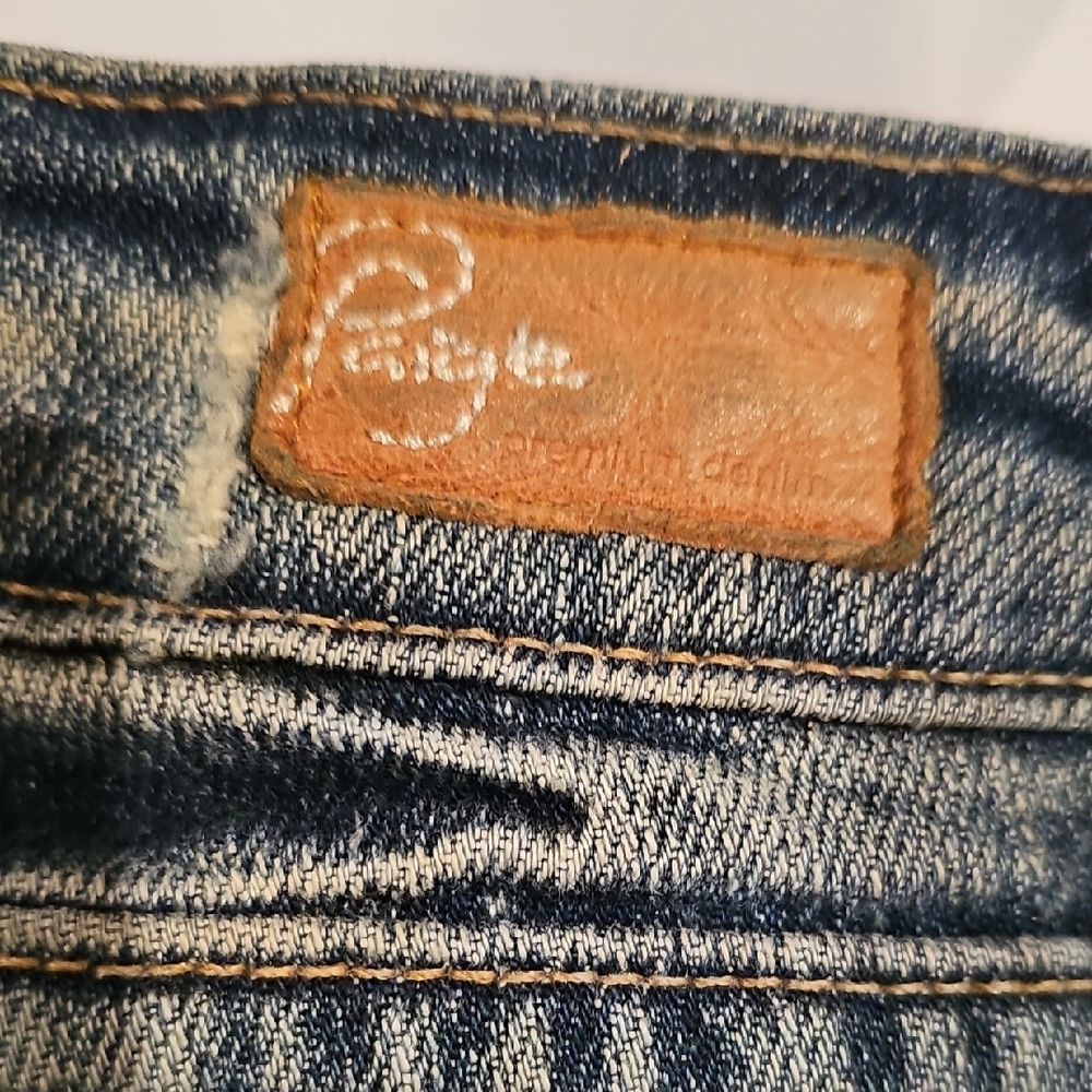 PAIGE Blue Boot Cut Denim with Faded Details - Picture 8 of 11